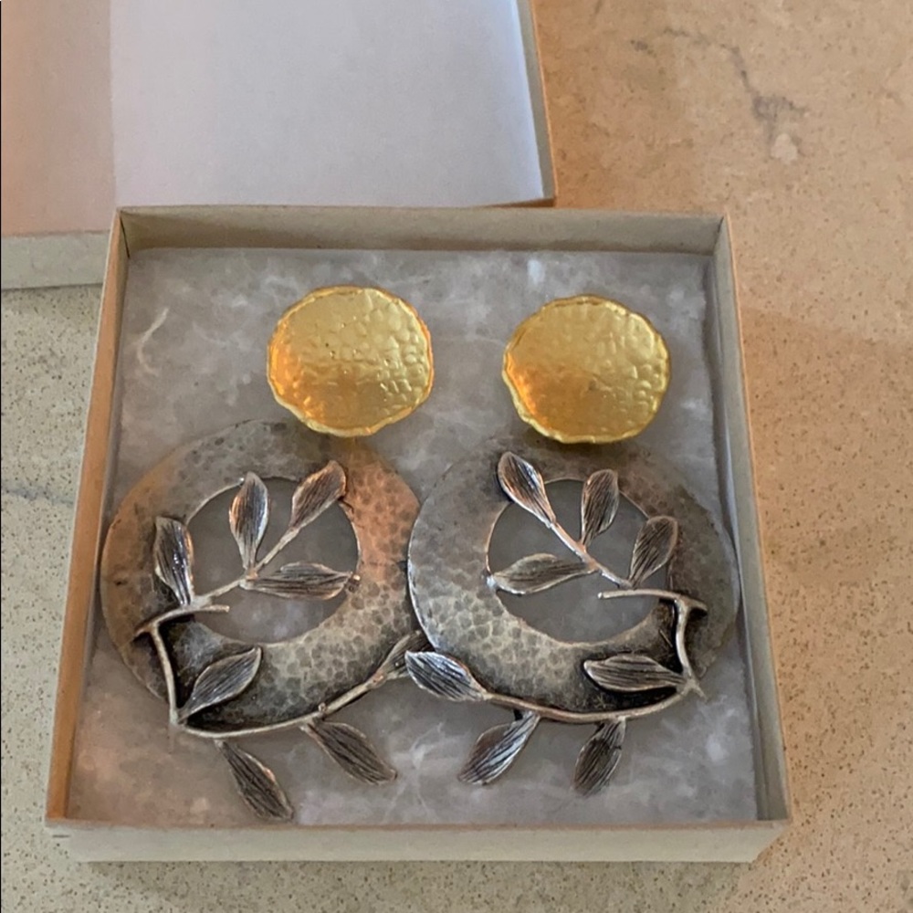 Yushi 14k Gold Plated Silvertone Drop Earrings